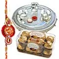 Special Silver Plated Thali with Ferrero Rocher Chocolates and Rakhi