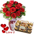 12 Exclusive Dutch Red Roses Bouquet with 16 pcs Ferrero Rocher